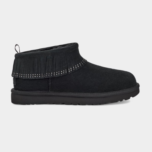 UGG Shoes - UGG CLASSIC ULTRA MINI FRINGE BLING BLACK BOOTIES Nib